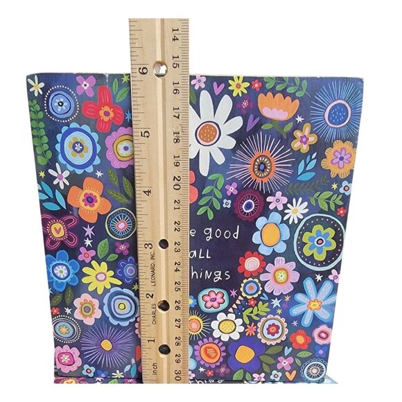 Colorful Wooden Block Decor With Floral Design & Motivational Quote By Primitive - Picture 3 of 4